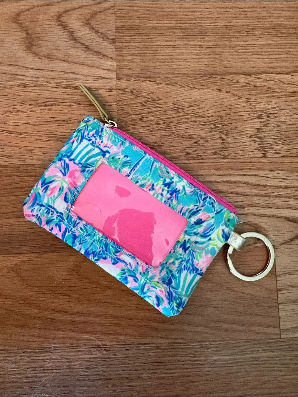 Lilly Pulitzer Blue Turquoise Pink Floral Keyring Wristlet